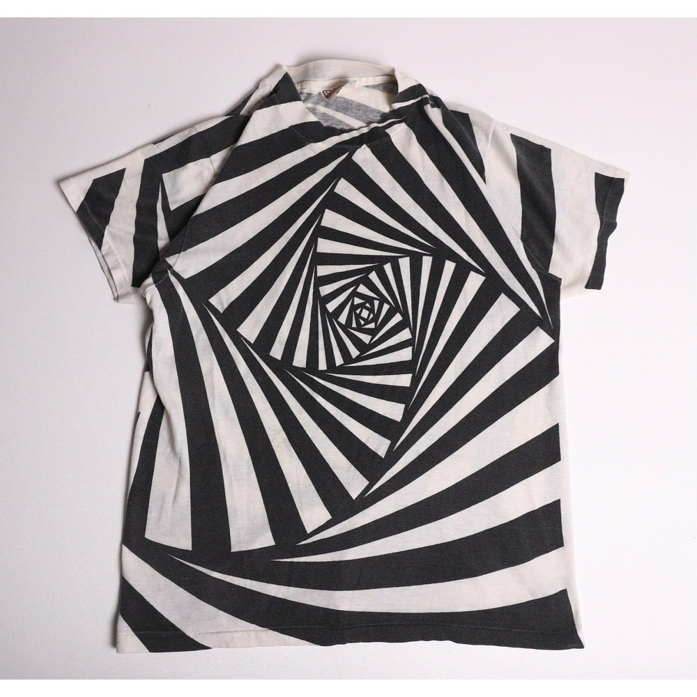 Vintage 80s Hanes All Over Print Spiral Optical Illusion T-Shirt M USA